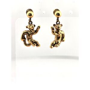 Vintage Disney Tigger Gold Plate Dangle Earrings 1.25” One Trifari Back